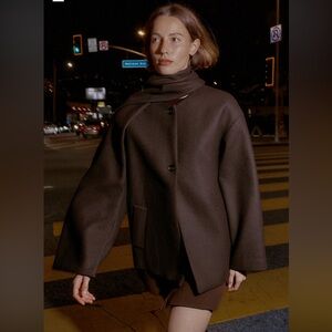 ZARA Brown Short Coat with Detachable scarf